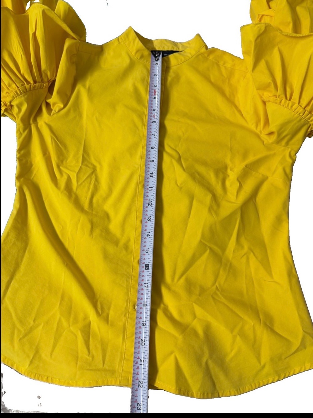 NY & Co size small Yellow Ruffle-Sleeve Button-Front Women's Top - Picture 6 of 10